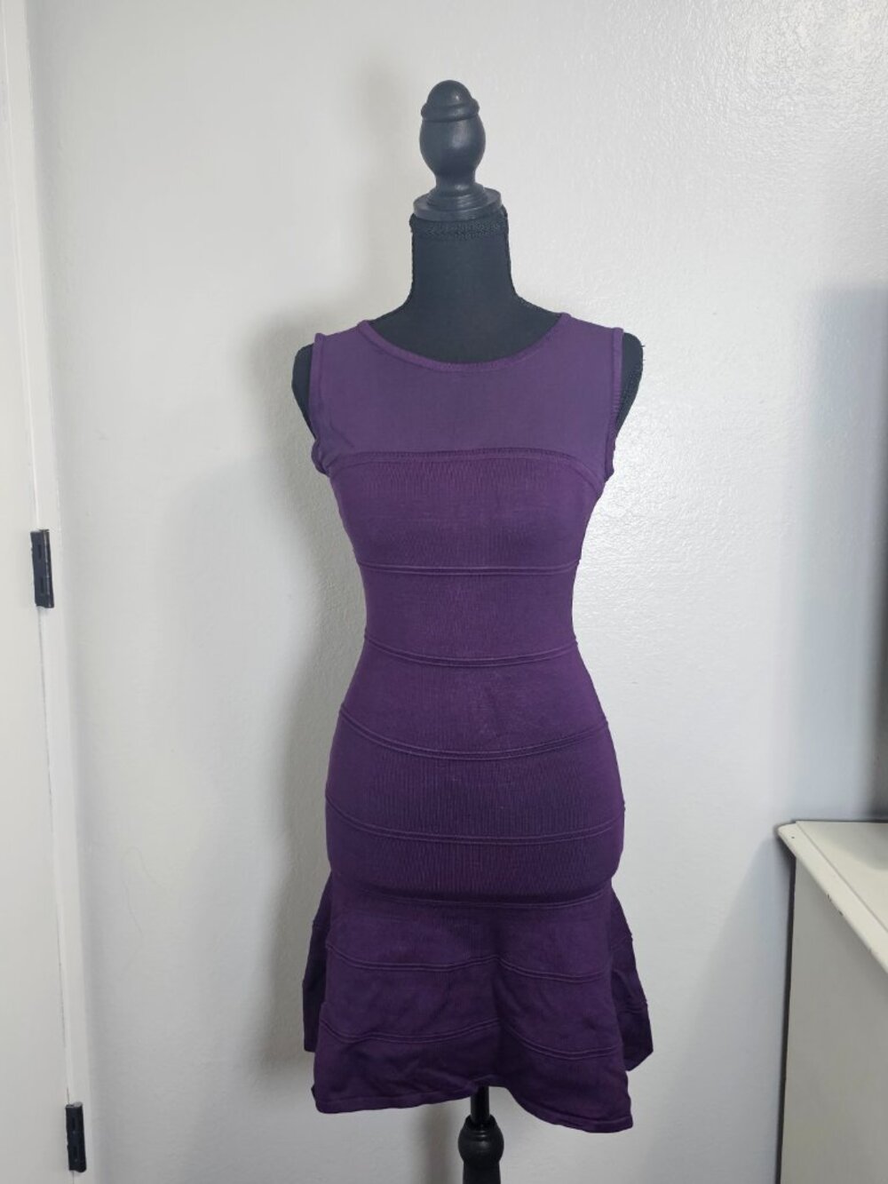 NEW Forever21 Purple Bodycon Dress Mesh Sheer Neck Sleeveless Trumpet Hem Size M - Picture 2 of 6